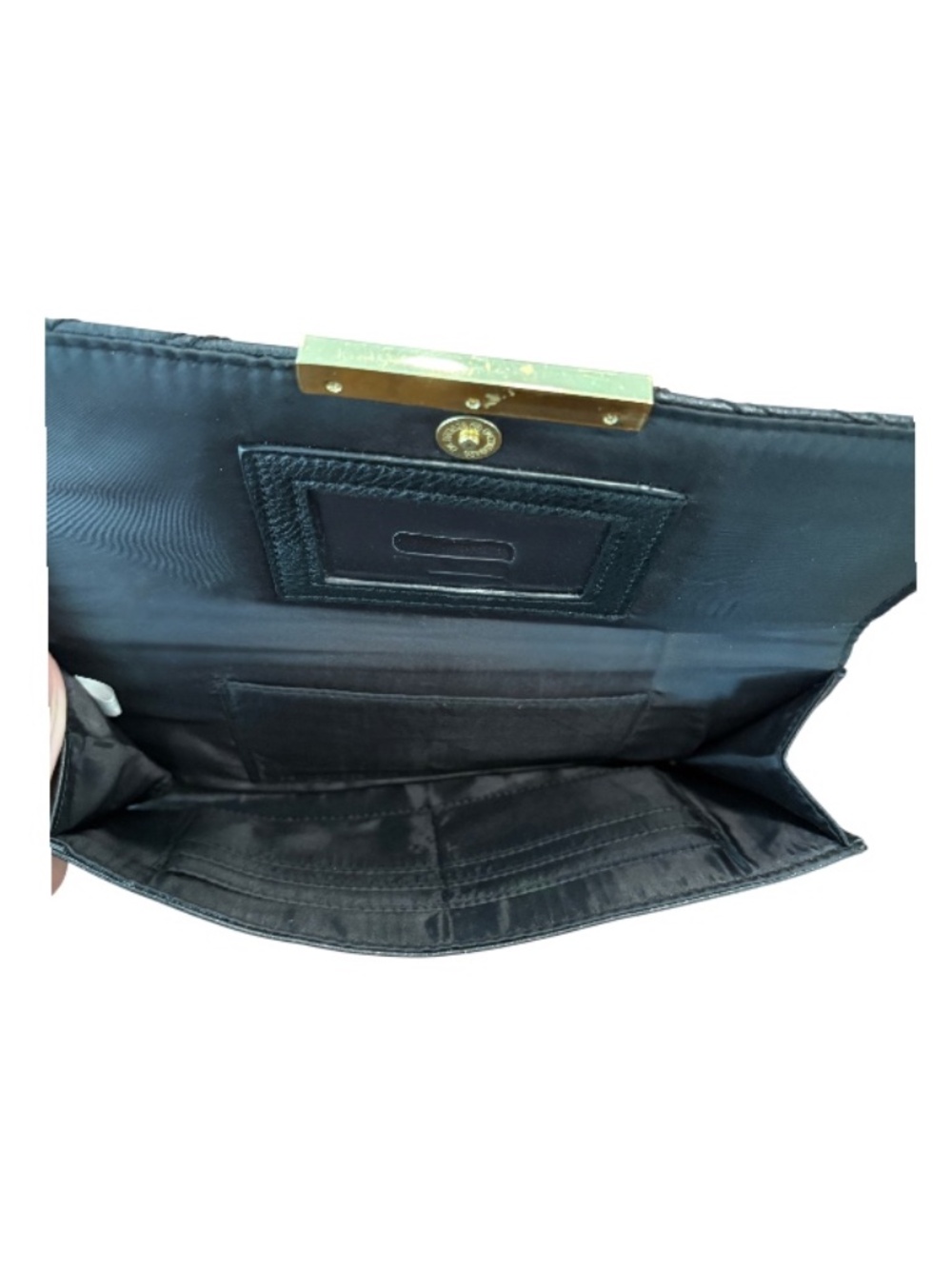 GUESS Cleopatra Black Chevron Quilted Faux Leather Flap Clutch Wallet Bag - Picture 5 of 6